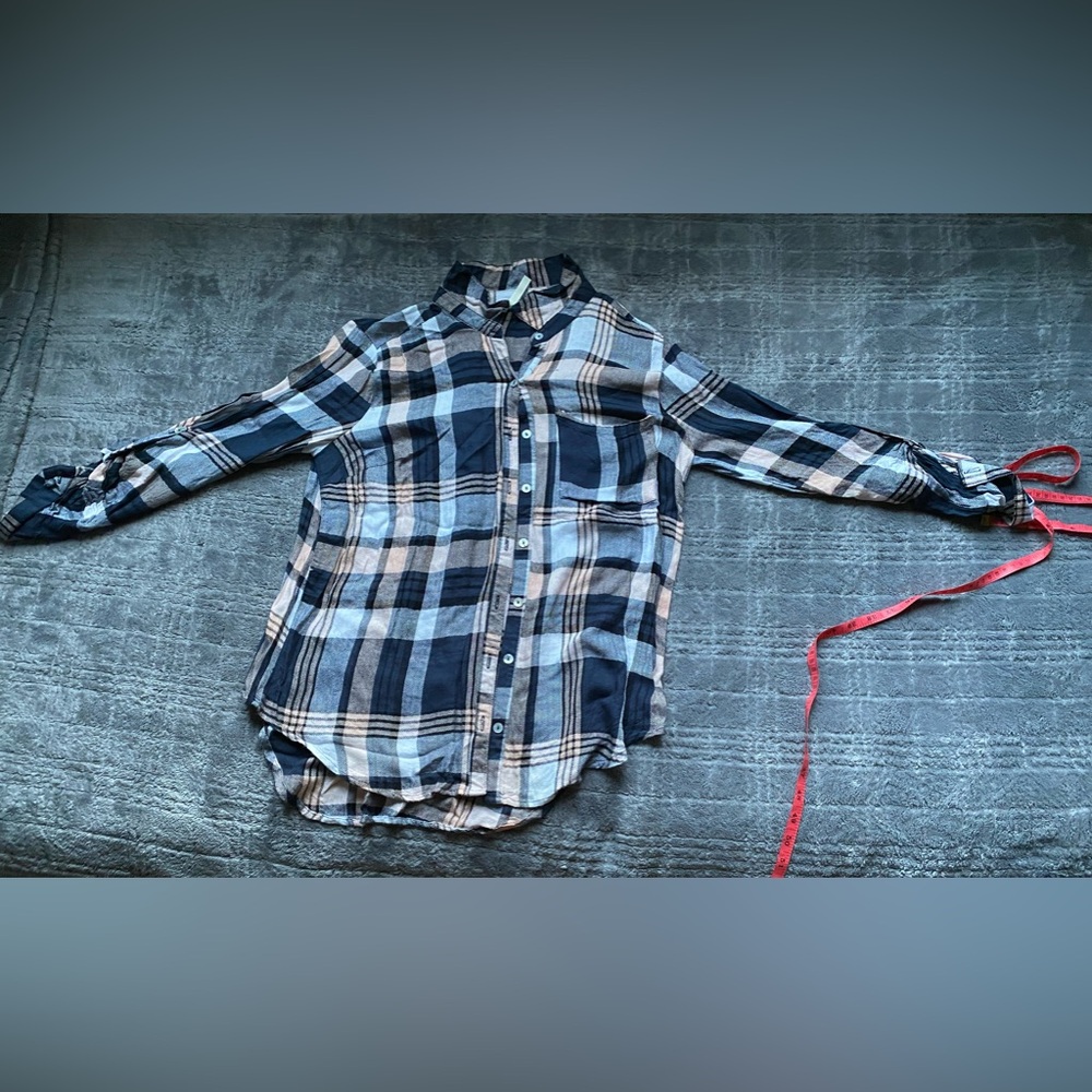 Flannel button down blue pink white